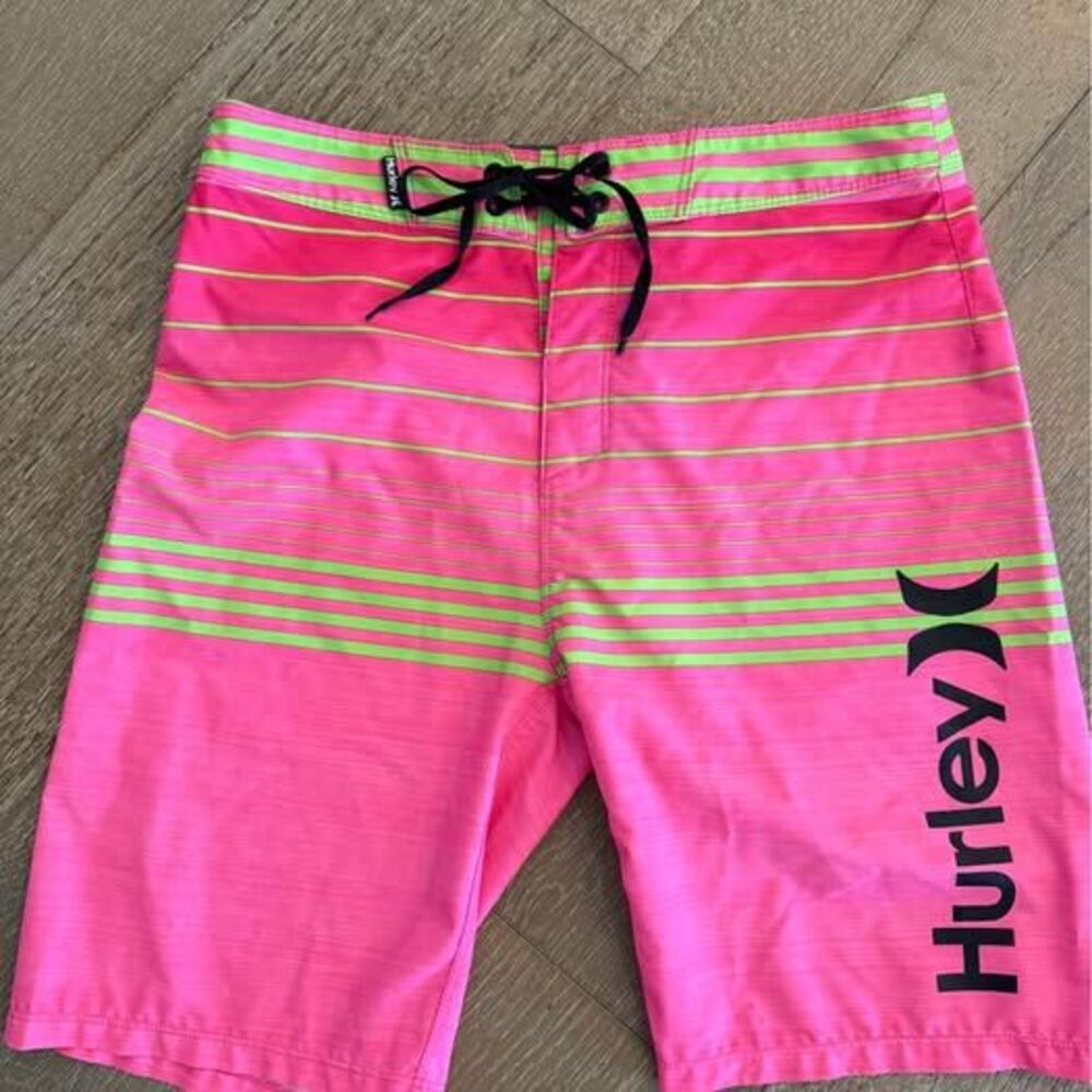 Men’s Hurley Phantom Board Shorts Swim Trunks Pink Black Sz 28